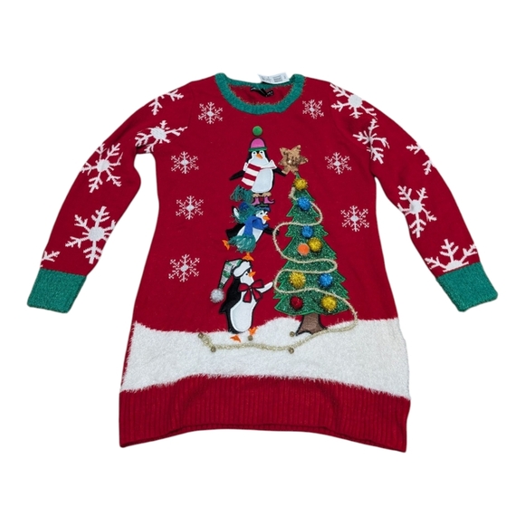 United States Sweaters Red Christmas Holiday Ugly Sweater Tunic Penguins Large - Picture 1 of 8